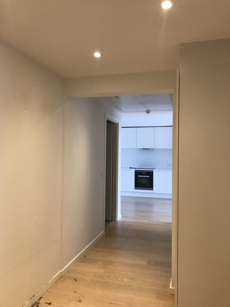 Førbillede af gang og køkken